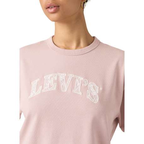 T-shirt en coton rose à coupe droite pourvu d'un col rond et de manches courtes - Image 5
