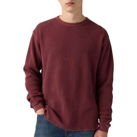 T-shirt en coton bordeaux à coupe droite pourvu de manches longues