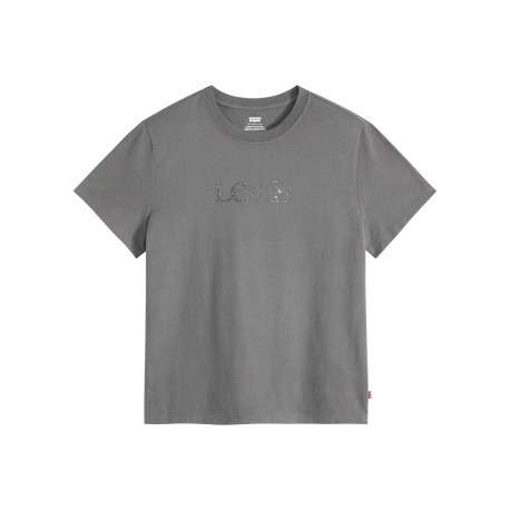 T-shirt en coton gris à coupe droite pourvu d'un col rond et de manches courtes