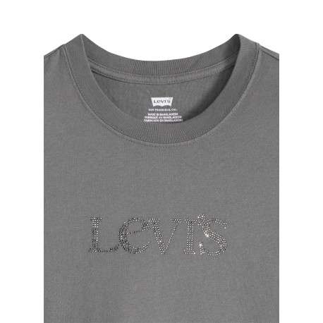 T-shirt en coton gris à coupe droite pourvu d'un col rond et de manches courtes - Image 2