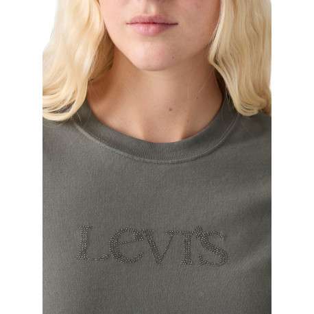 T-shirt en coton gris à coupe droite pourvu d'un col rond et de manches courtes - Image 5