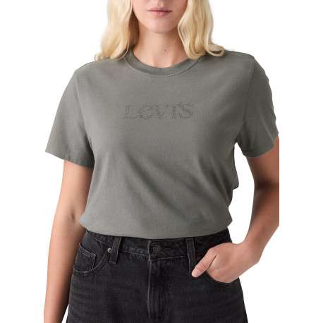 T-shirt en coton gris à coupe droite pourvu d'un col rond et de manches courtes - Image 6