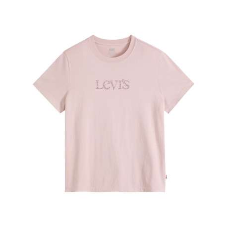T-shirt en coton rose à coupe droite pourvu d'un col rond et de manches courtes