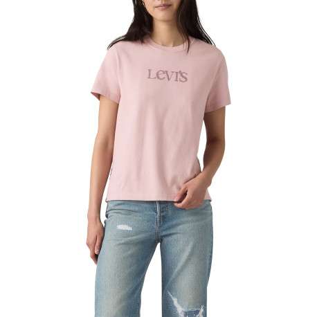 T-shirt en coton rose à coupe droite pourvu d'un col rond et de manches courtes - Image 3