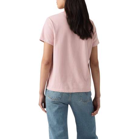 T-shirt en coton rose à coupe droite pourvu d'un col rond et de manches courtes - Image 4