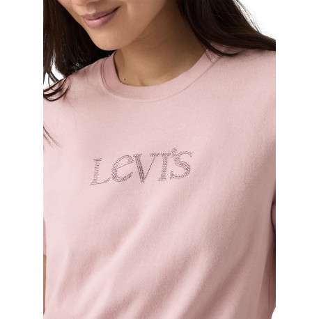 T-shirt en coton rose à coupe droite pourvu d'un col rond et de manches courtes - Image 5