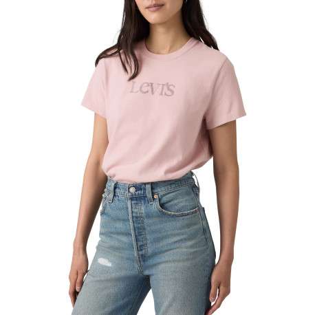 T-shirt en coton rose à coupe droite pourvu d'un col rond et de manches courtes - Image 6