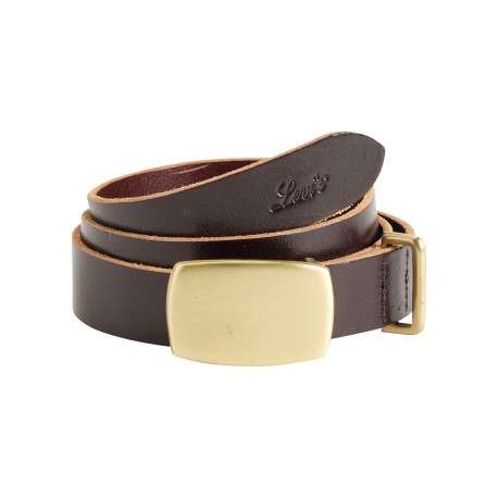 Ceinture en cuir marron en maille lisse pourvu d'une fermeture à boucle dorée