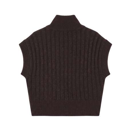 Gilet marron sans manche à coupe ajustée pourvu d'un col montant - Image 2