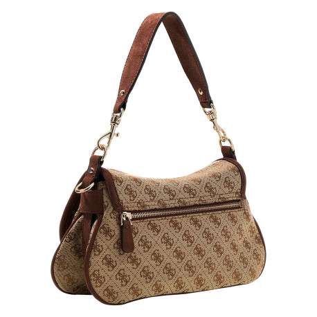 Sac à main porté épaule beige orné d'un monogramme logotypé et le logo doré - Image 2