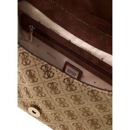 Sac à main porté épaule beige orné d'un monogramme logotypé et le logo doré - Image 5