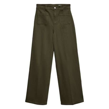 Jean en coton kaki coupe bootcut pourvu de poches plaquées à l'avant