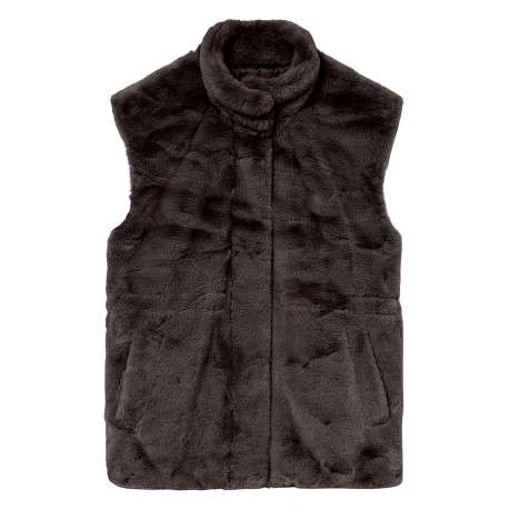 Gilet marron sans manche à coupe droite pourvu d'un col montant