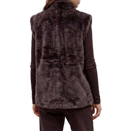 Gilet marron sans manche à coupe droite pourvu d'un col montant - Image 3