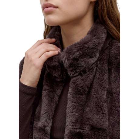 Gilet marron sans manche à coupe droite pourvu d'un col montant - Image 4