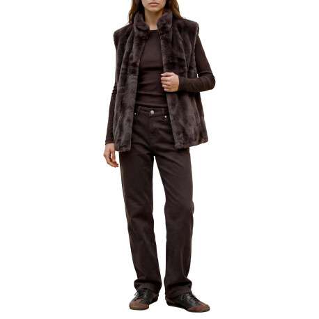 Gilet marron sans manche à coupe droite pourvu d'un col montant - Image 5