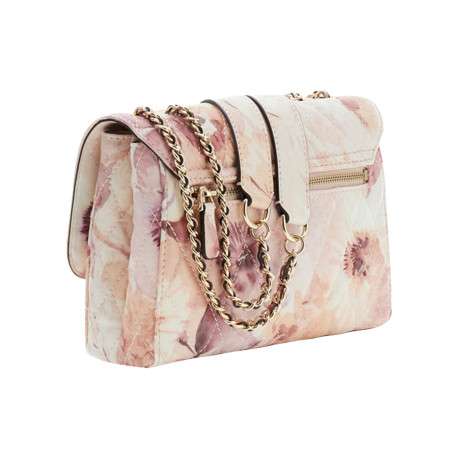 Sac à main porté épaule rose orné d'un monogramme fleuri et le logo doré - Image 2