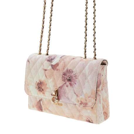 Sac à main porté épaule rose orné d'un monogramme fleuri et le logo doré - Image 3