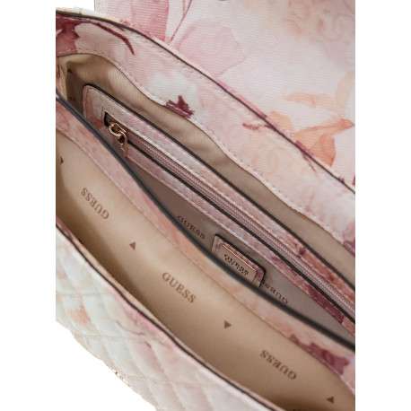 Sac à main porté épaule rose orné d'un monogramme fleuri et le logo doré - Image 4