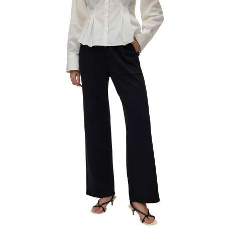 Pantalon chino noir à coupe bootcut pourvu d'une taille élastiquée - Image 3