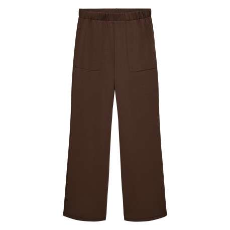Pantalon chino marron à coupe bootcut pourvu d'une taille élastiquée