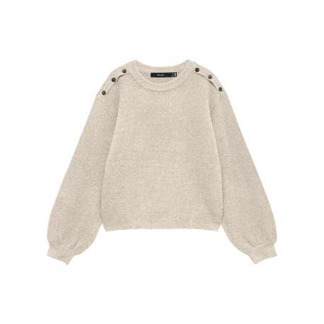 Pull écru à coupe ample pourvu d'un col rond et de manches longues