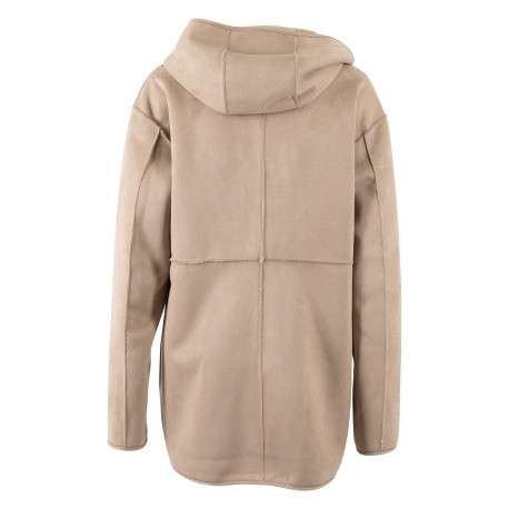 Blouson taupe à coupe droite pourvu d'un col à capuche et de manches longues - Image 2