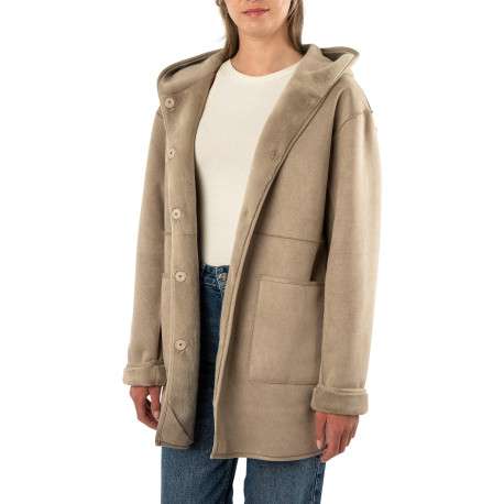Blouson taupe à coupe droite pourvu d'un col à capuche et de manches longues - Image 3