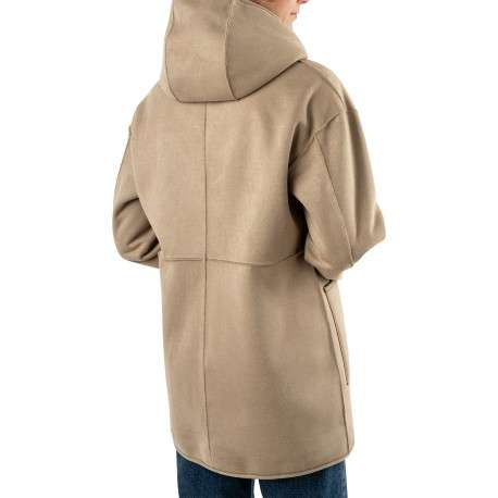 Blouson taupe à coupe droite pourvu d'un col à capuche et de manches longues - Image 4