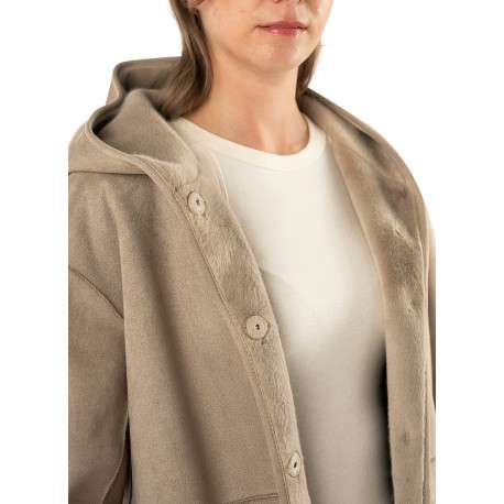 Blouson taupe à coupe droite pourvu d'un col à capuche et de manches longues - Image 5