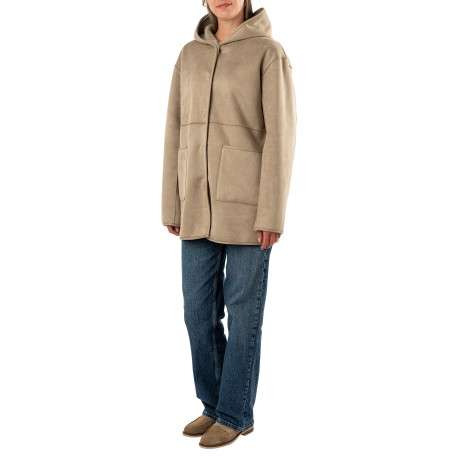 Blouson taupe à coupe droite pourvu d'un col à capuche et de manches longues - Image 6