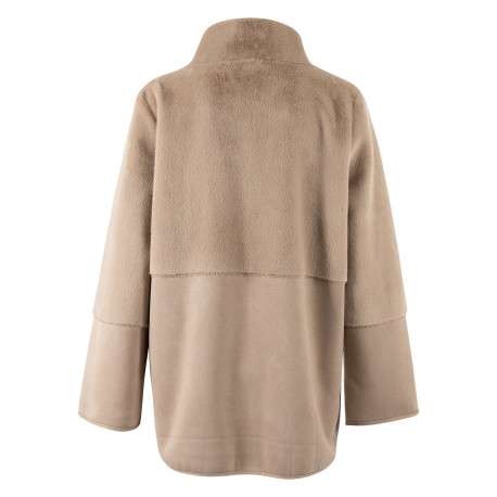 Blouson taupe à coupe droite pourvu d'un col montant à pression - Image 2