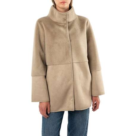 Blouson taupe à coupe droite pourvu d'un col montant à pression - Image 3