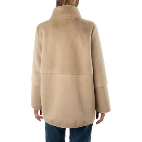 Blouson taupe à coupe droite pourvu d'un col montant à pression - Image 4