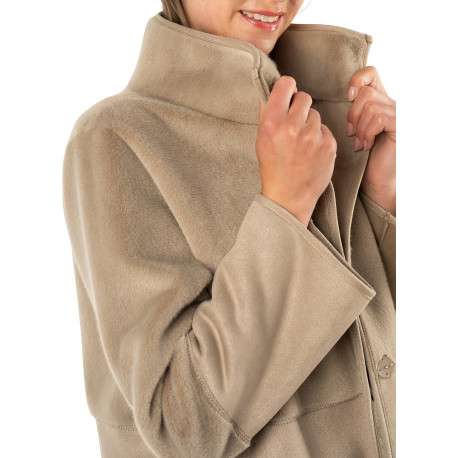 Blouson taupe à coupe droite pourvu d'un col montant à pression - Image 5