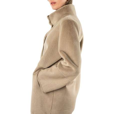 Blouson taupe à coupe droite pourvu d'un col montant à pression - Image 6