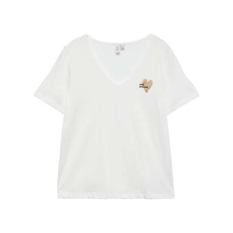 T-shirt en coton biologique blanc à coupe droite pourvu d'un col v