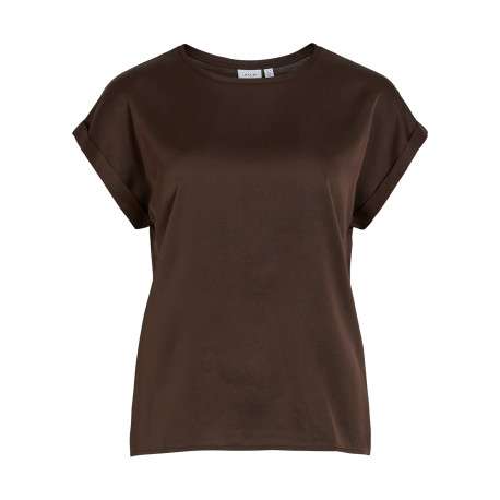 T-shirt marron à coupe droite pourvu d'un col rond et de manches courtes