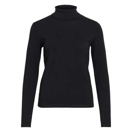 Pull noir à coupe droite pourvu d'un col roulé et de manches longues