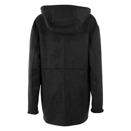 Blouson noir à coupe droite pourvu d'un col à capuche et de manches longues - Image 2