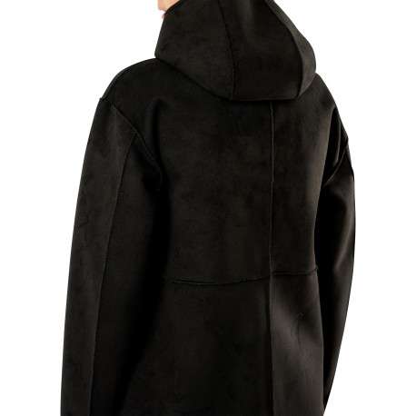 Blouson noir à coupe droite pourvu d'un col à capuche et de manches longues - Image 4