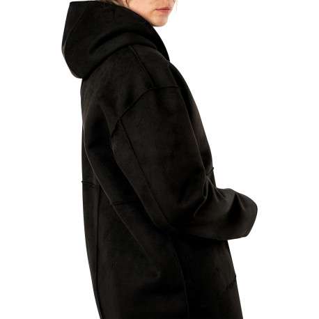 Blouson noir à coupe droite pourvu d'un col à capuche et de manches longues - Image 5