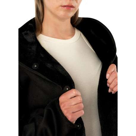 Blouson noir à coupe droite pourvu d'un col à capuche et de manches longues - Image 6