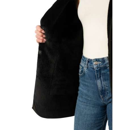 Blouson noir à coupe droite pourvu d'un col à capuche et de manches longues - Image 7