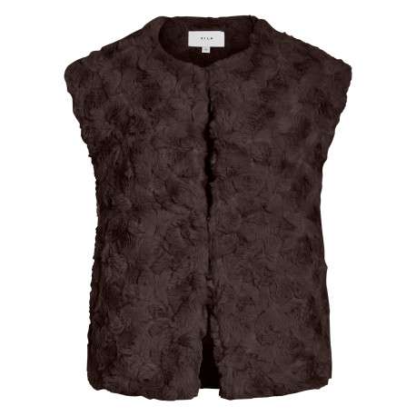 Gilet marron sans manche à coupe droite pourvu d'un col arrondi