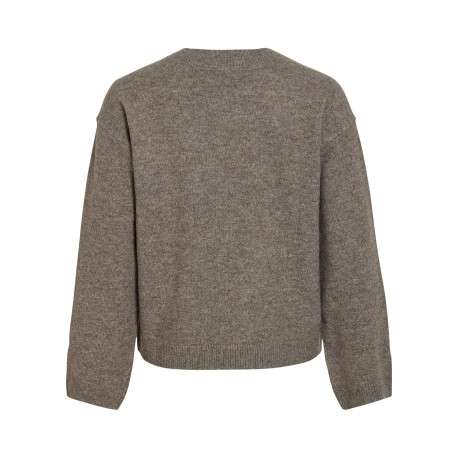 Pull taupe à coupe droite pourvu d'un col v et de manches longues - Image 2