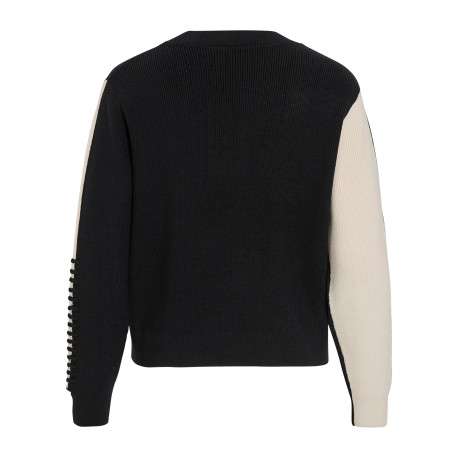 Pull noir et écru à coupe droite pourvu d'un col rond et de manches longues - Image 2