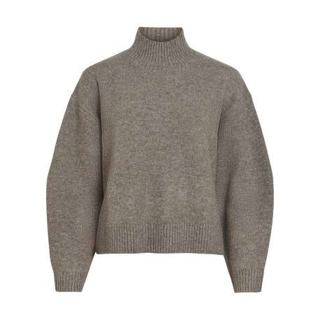 Pull taupe coupe ample pourvu d'un col montant et de manches longues