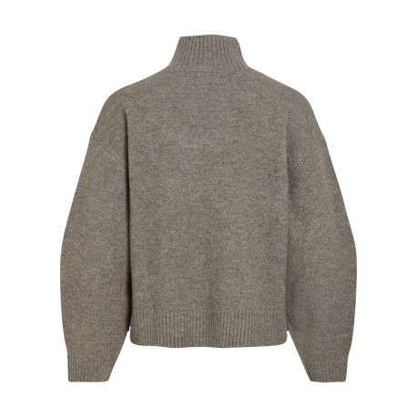Pull taupe coupe ample pourvu d'un col montant et de manches longues - Image 2