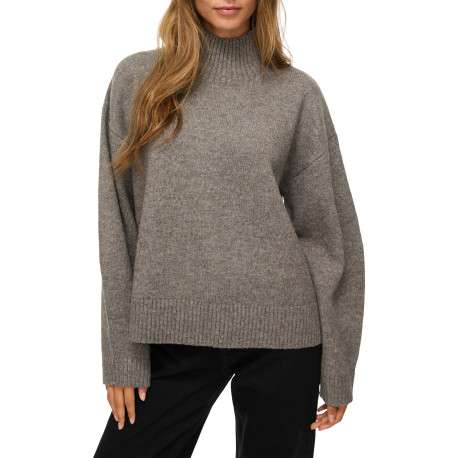 Pull taupe coupe ample pourvu d'un col montant et de manches longues - Image 3